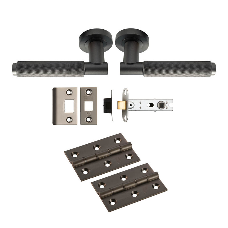 Varese Knurled Latch Door Handle Kit, Matte Bronze