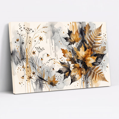 «Autumn Leaves and Wildflowers in Earth Tone», reproduction d'art sur toile