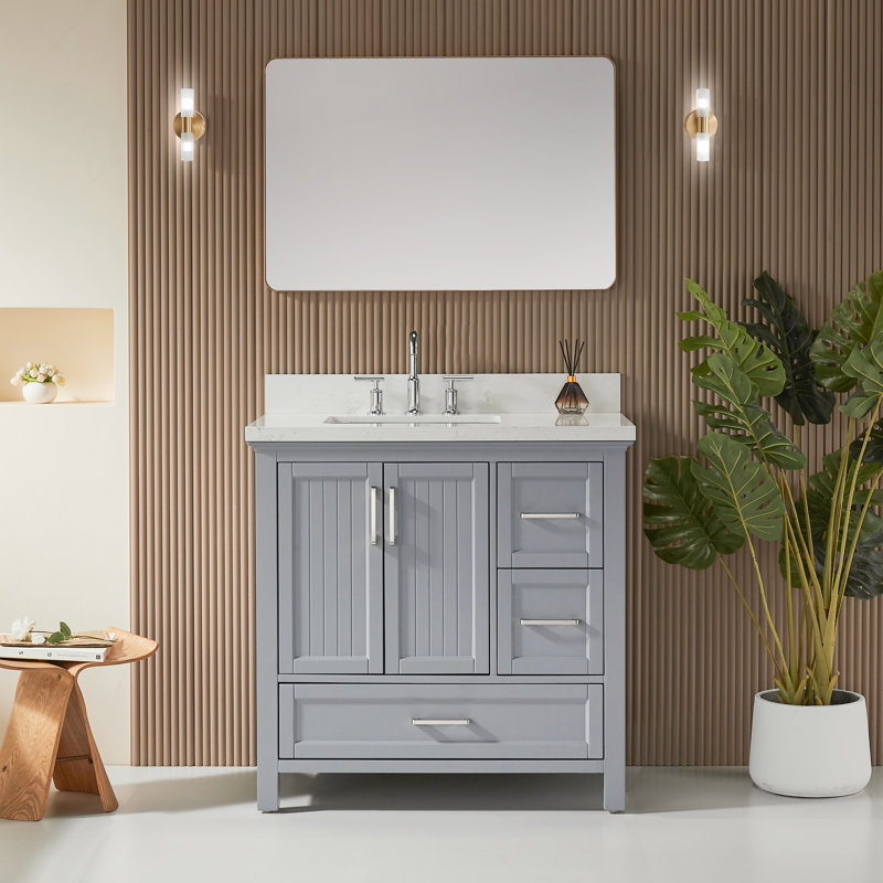 Fully Assembled 36" Freestanding Single Sink Bathroom Vanity with 2 Handle Sets