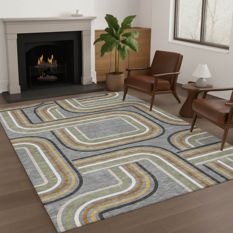 Machine Washable Indoor/Outdoor Chantille ACN2535 Geometric Rug, Gray, Rectangle 8' x 10'