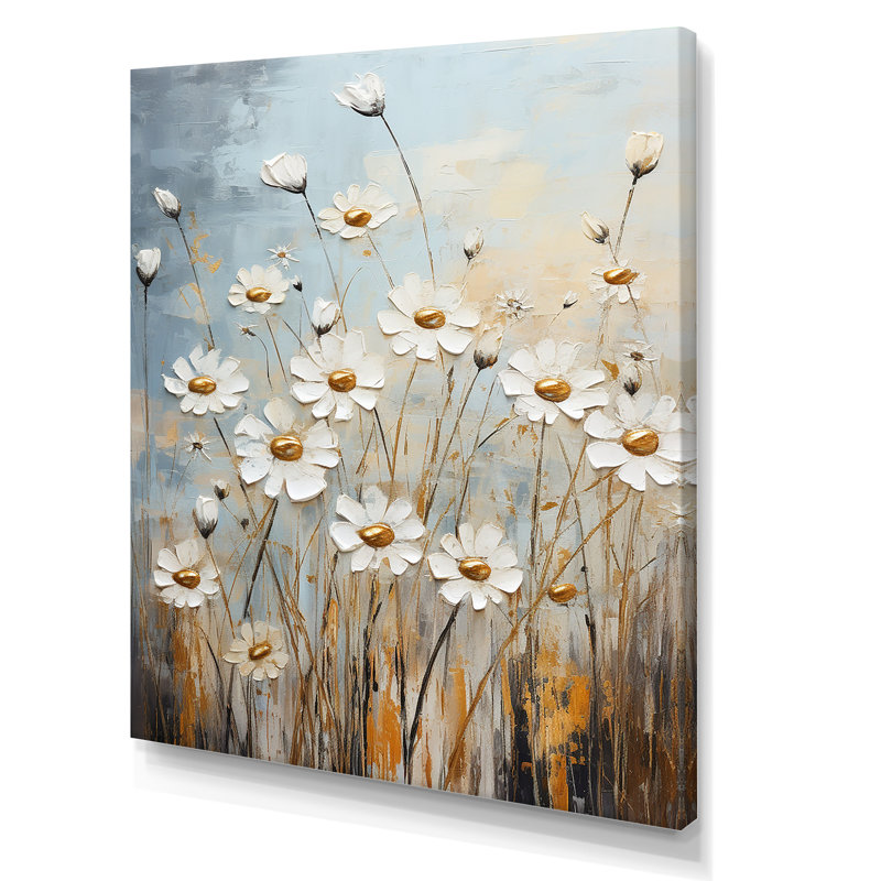 Marguerite blanche en fleurs élégance III - imprimé, Toile tendue, H 44 po x l 34 po x P 1,5 po
