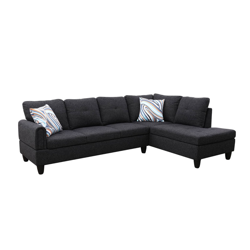 Budwin Upholstered Sectional, Right Hand Facing, Black Linen Blend