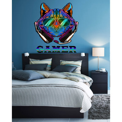 Gamer Cat Wall Decal, Cat Gamer Wall Decal Video Games Wall Sticker Controller Wall Stickers Gaming Gamer Room Wall Art, GD523