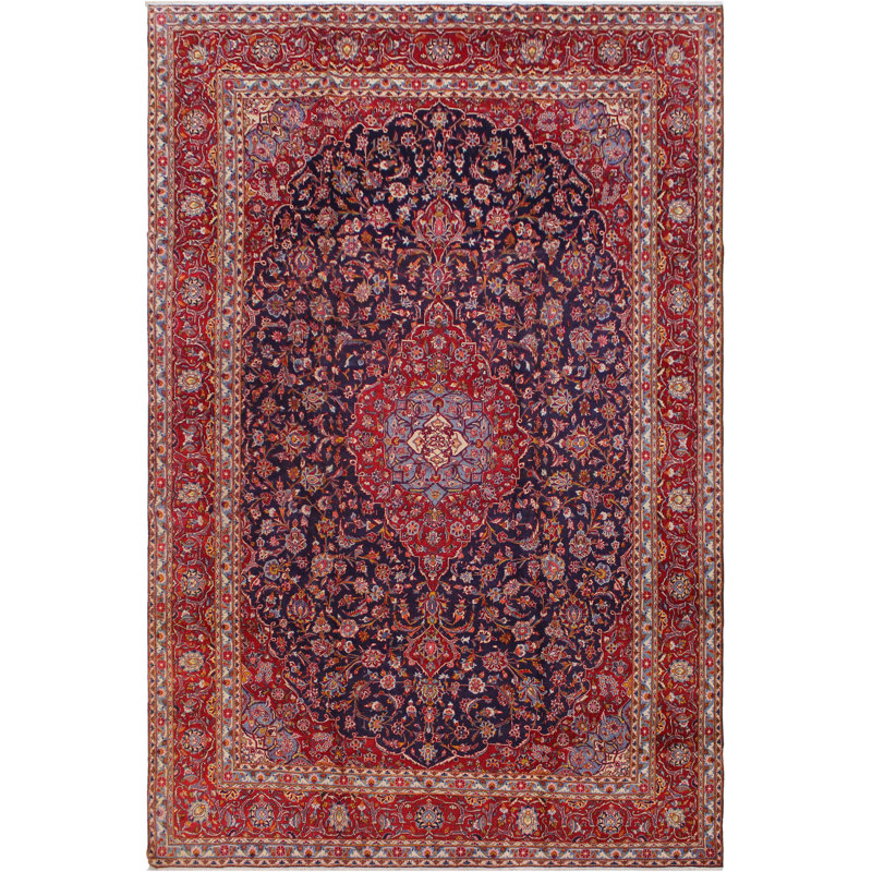 Tapis rouge / bleu marine foncé en laine Palmore 9 pi 10 po x 13 pi 8 po
