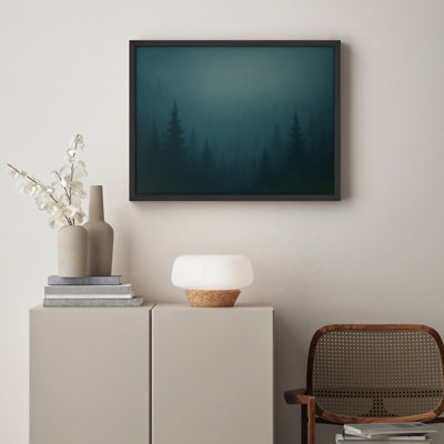 Misty Pine Forest Framed Wall Art Print, Moody Evergreen Landscape for Rustic or Nature-Inspired Decor