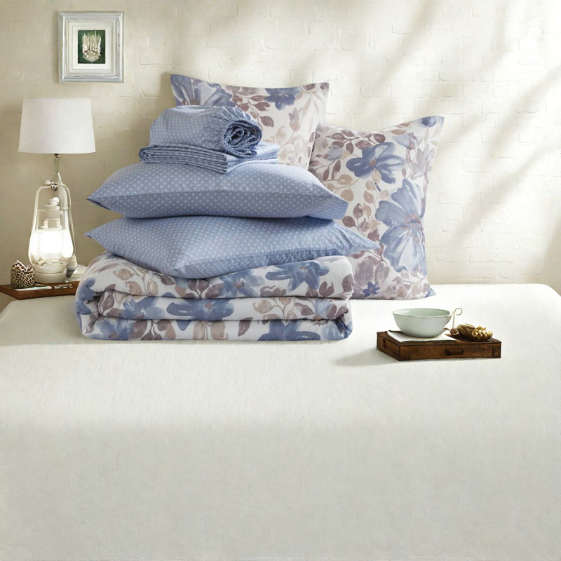 Hypoallergenic Queen Bedding Sets, Blue Floral Polyester For Home