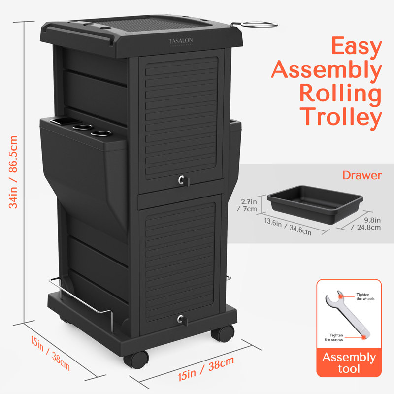 Chariot-chariot multifonctionnel verrouillable pour les salons de beauté, Black