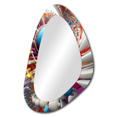 Futur explosion de joie fractale II - miroir mural asymétrique spirales abstraites, miroir décoratif de forme unique blanc, impression d'art en métal