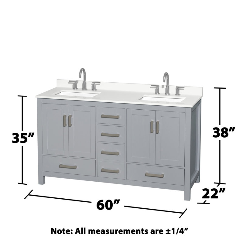 Sheffield 60" Freestanding Double Bathroom Vanity with Quartz Top with 58" Mirror, Gray, Chrome, White Quartz