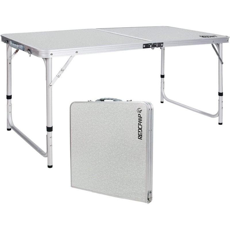 Table de camping pliante à hauteur réglable avec cadre en aluminium et plateau en MDF, table de pique-nique et de terrasse portative