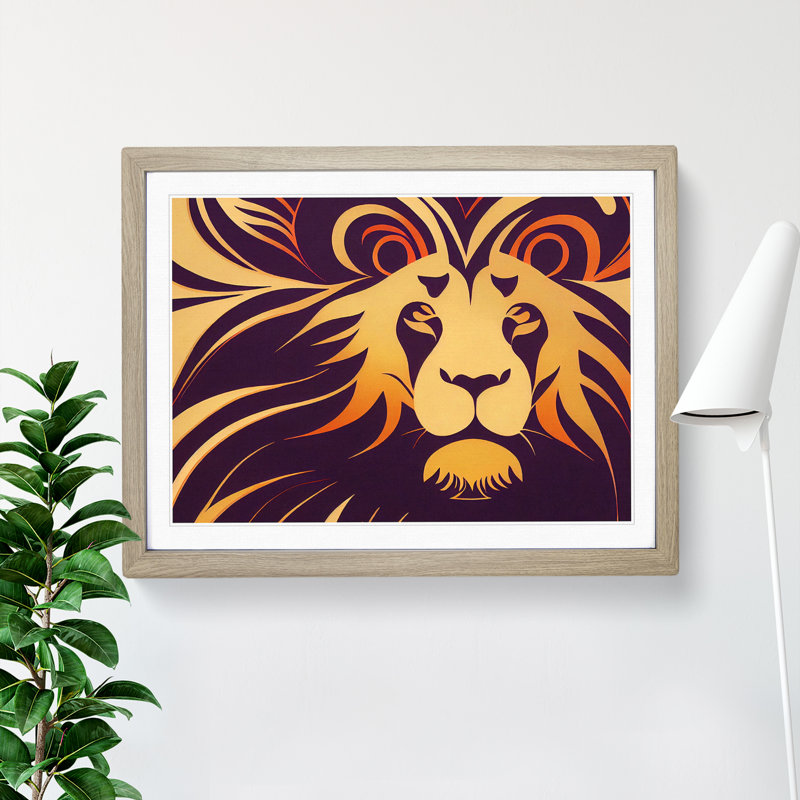 Art Deco Lion Vol.1 - Single Picture Frame Print, 34cm H x 46cm W, Beige