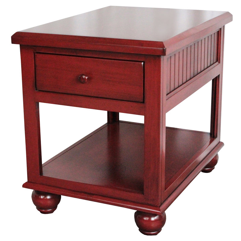 Table de bout avec rangement en bois massif Biddlestone, Rouge européen, H 25 po x l 20,5 po x P 27,5 po