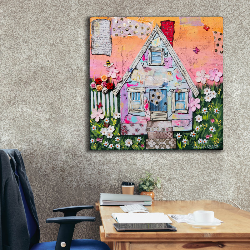  «Sweet Sunset Cottage» par Carrie Sharp, art mural sur toile, 37 po x 37 po