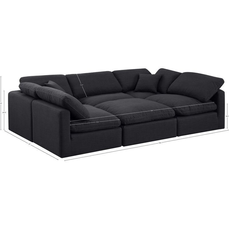 Itala Upholstered U-Shaped Sectional Reversible, Black Linen Textured Fabric