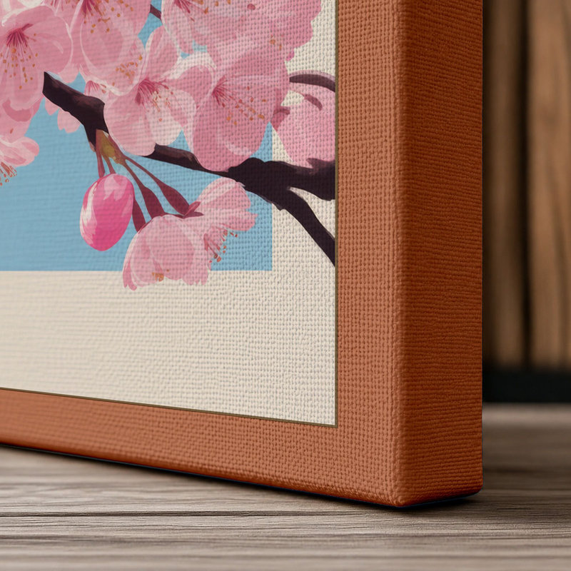 Cherry Blossom Branch Botanical - Wrapped Canvas, 30x20 - 76.2 x 50.8 cm, Terracotta Border