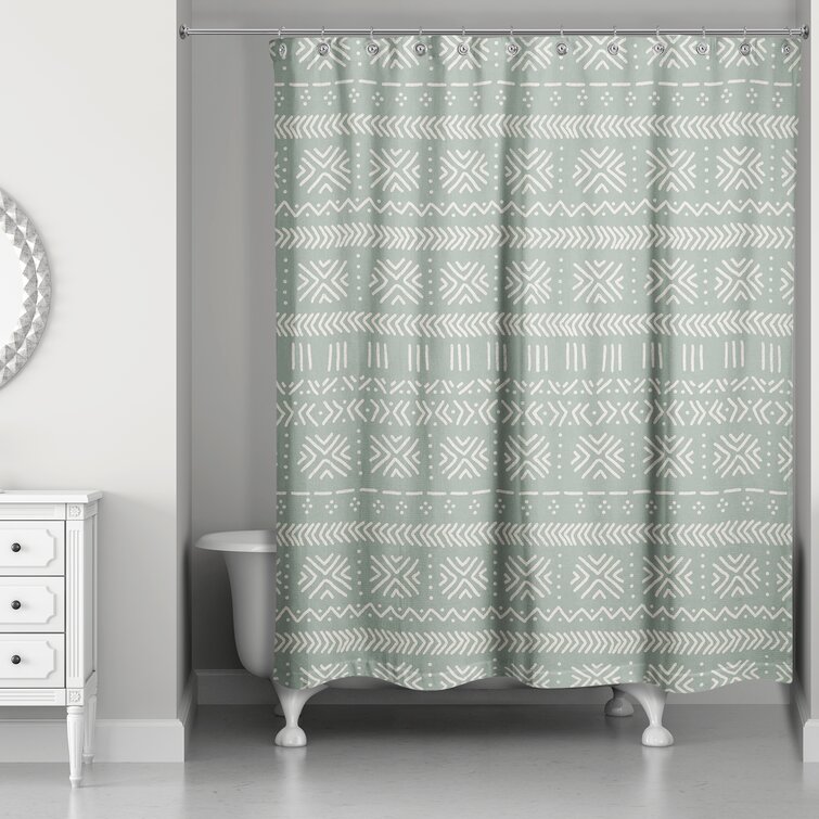 Sage Green Geometric Pattern Black Grey Shower Curtain Bathroom Accessories  Set