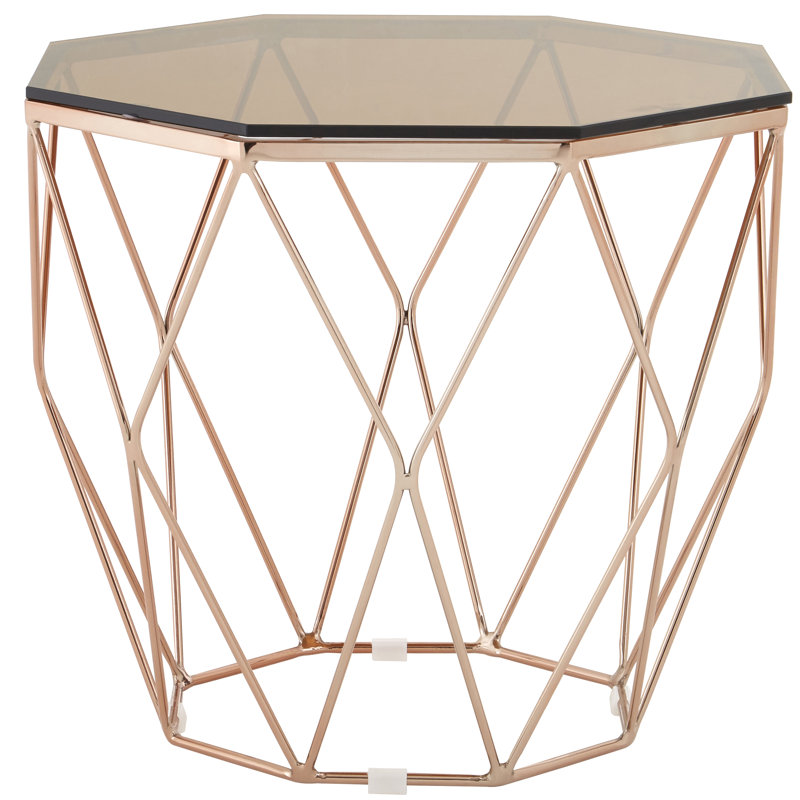 Fultz Glass Top Frame End Table, Amber Smoked, Rose Gold
