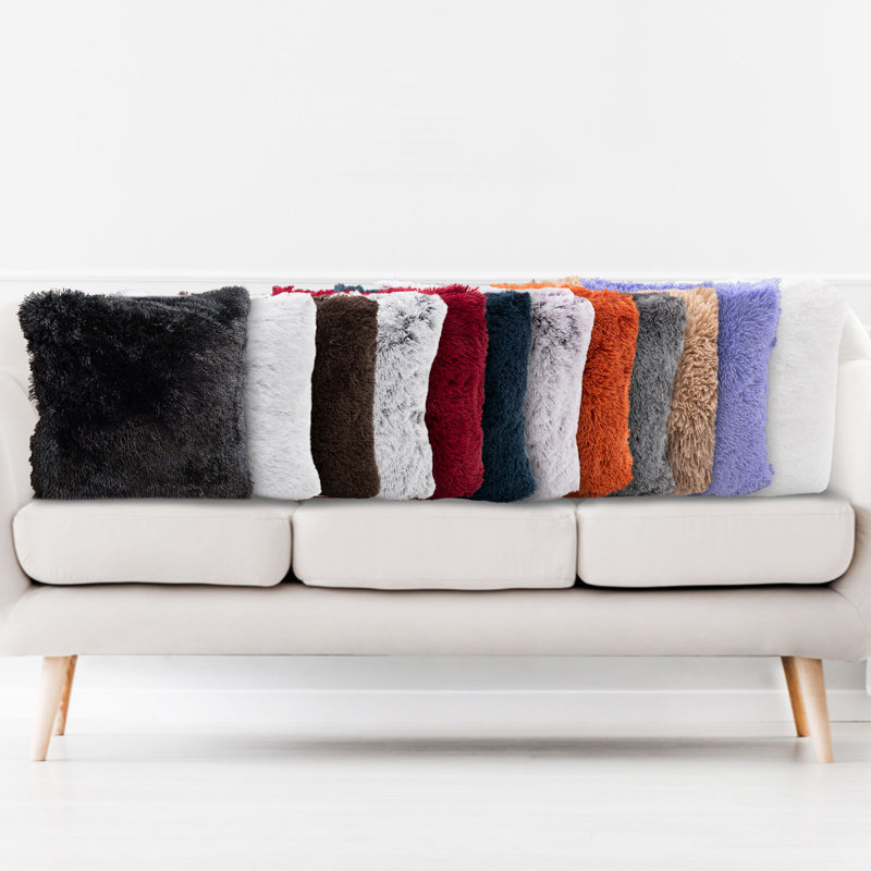 Maroon 18" x 18" Shaggy Faux Fur Throw Pillows Set