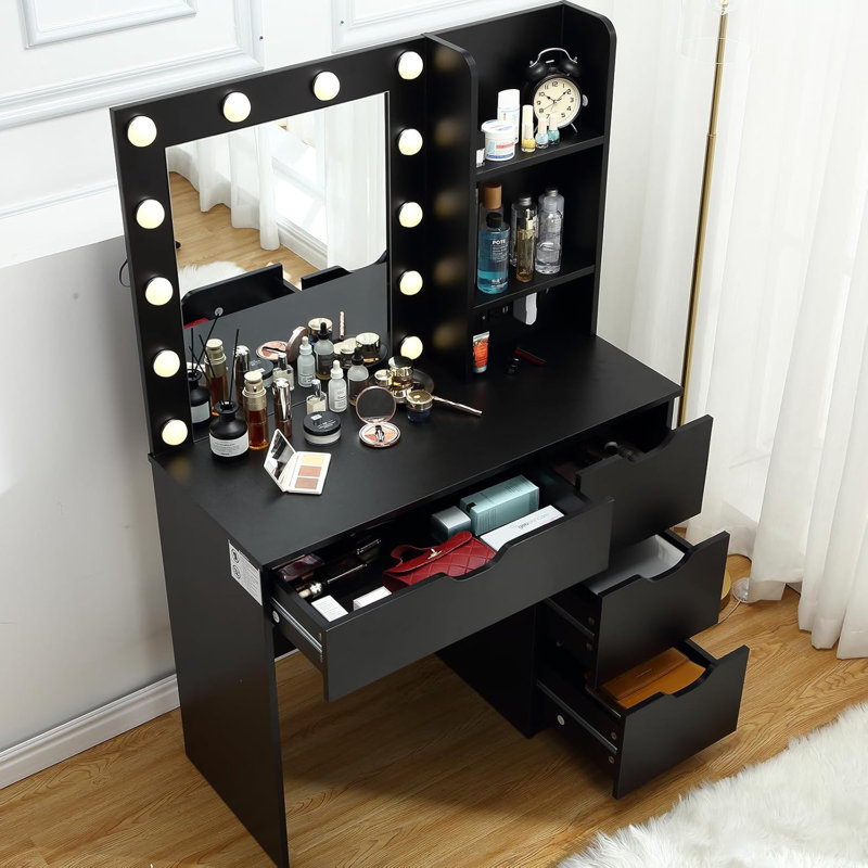 Dressing Table with Mirror, Black