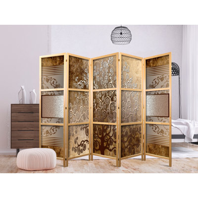 225cm W x 171cm H 5 - Panel Solid Wood Folding Room Divider