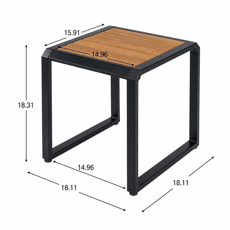 Table d'appoint extérieure multi-usages résistante aux intempéries avec plateau en bois d'acacia durable et structure en métal robuste, table d'appoint d'une capacité de poids de 120 lb convenant aux espaces de patio, de porche, de piscine, de salon, de chevet et d'entrée étroite
