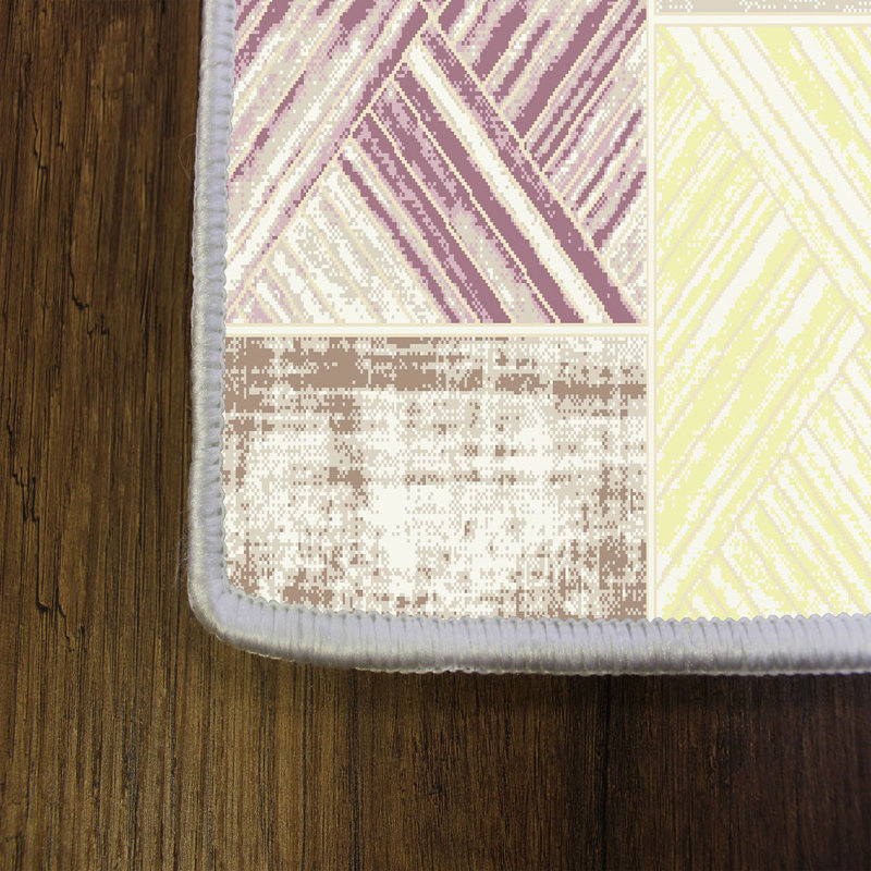 Tapis en polyester tissé à la machine Mclemore en beige / mauve / bleu, Rectangle 4 pi 7 po x 7 pi 3 po