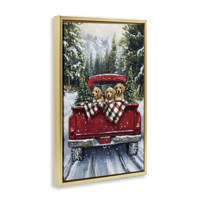 Cadre flottant Golden Pups Christmas Truck, design par Petal Prints Design