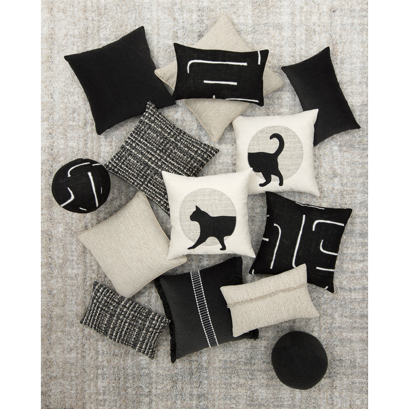 Unconditional Linen Square Indoor/Outdoor Pillow Cover & Insert, Black/Ivory Tail