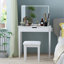 Ensemble de coiffeuse avec miroir pour le maquillage, table de maquillage avec 1 tiroir de rangement pour cosmétiques, coiffeuse pour la chambre à coucher avec éclairage à DEL à intensité variable avec tabouret, finition blanche