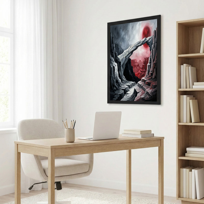 Toile grise grise encadrant le coucher de soleil rouge sur toile Canyon, H 12 po x l 18 po