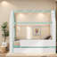 Lit cabane double avec lit gigogne de rangement, bois MDF, blanc et bleu modernes