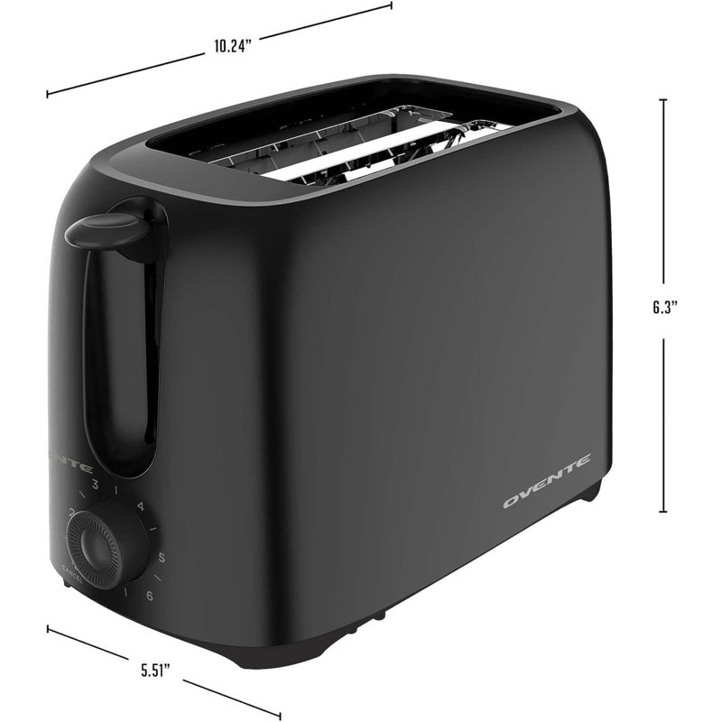 OVENTE Electric Kettle + 2-Slice Toaster Combo, 1.7L Water Boiler with Auto Shut-Off and Boil Dry Protection, Toasting Machine with 6-Shade Settings and Removable Crumb Tray, Black KP72B + TP2210B