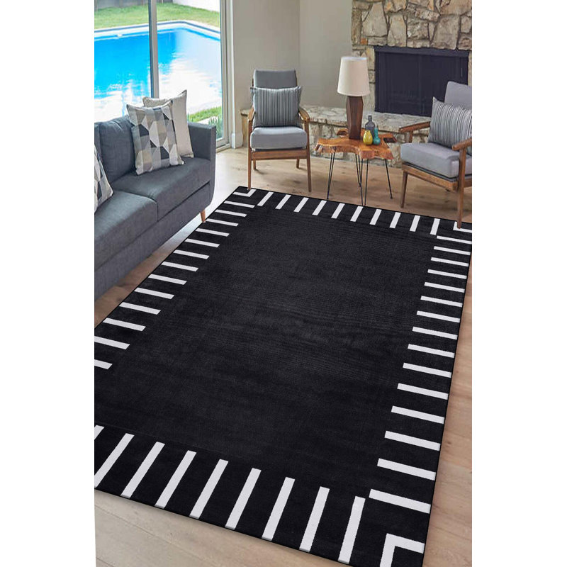 Camfort Black Striped Digital Print Cotton Polyester Non-Slip Area Rug, Tapis de couloir 3 pi 11 po x 11 pi 5 po