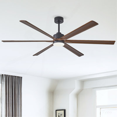 70" Ceiling Fan with Lights Quiet DC Motor  Ceiling Fans 6 Speed Levels,6 PCS Plywood Blades ,Reversible Ceiling Fan, for Living Room, Bedroom--Matte Black + Red walnut