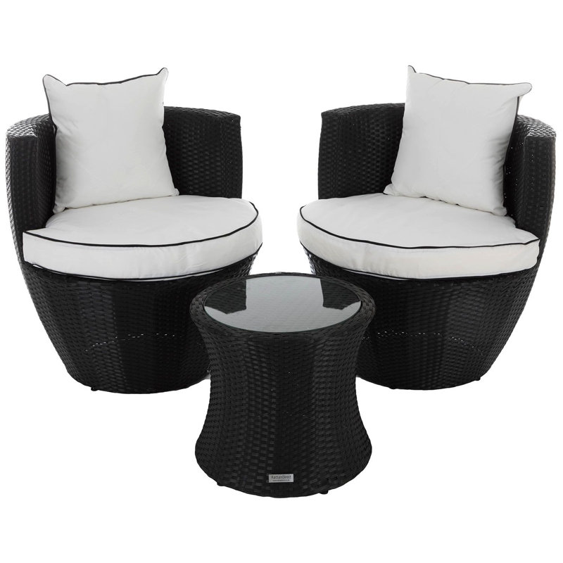 Kathleen 2 Seater Conversation Set with Cushion, Black/Vanilla