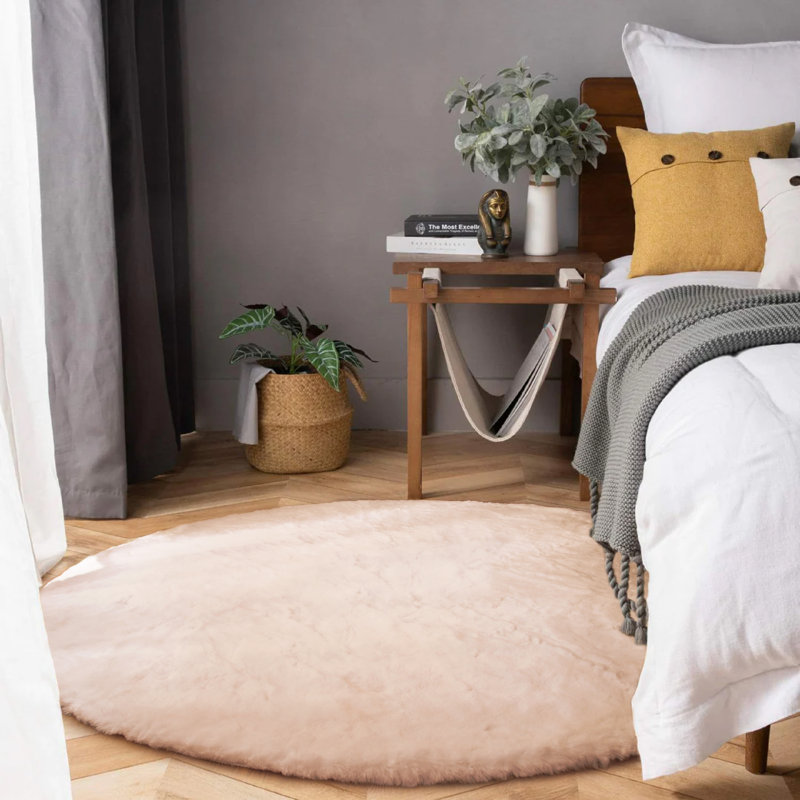 Tapis beige en simili lapin Tristion Cozy, Rond 8 pi