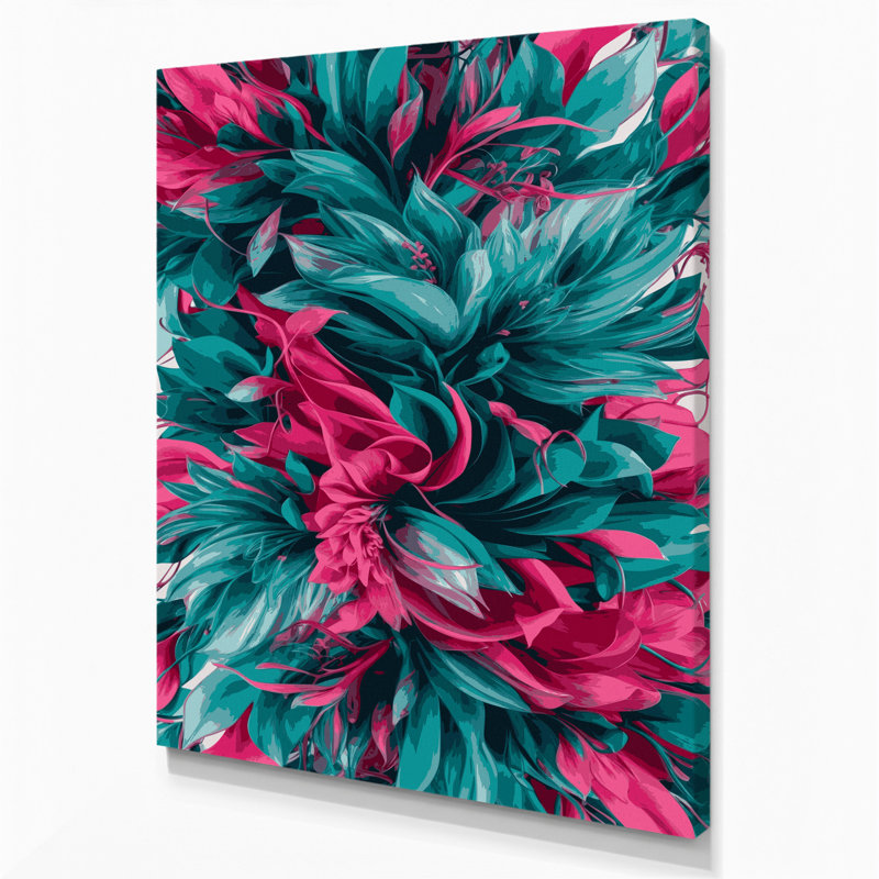 "Abstract Florals 92", art mural sur toile verte, H 30 po x l 20 po