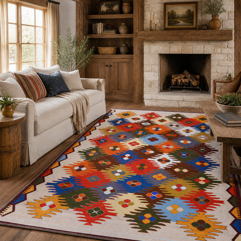 Oriental Cotton and Chenille Flatweave Area Rug, 60 x 100 cm