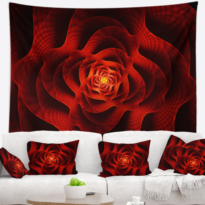 Tapisserie fleur rouge de l’amour, H 32 po x l 39 po