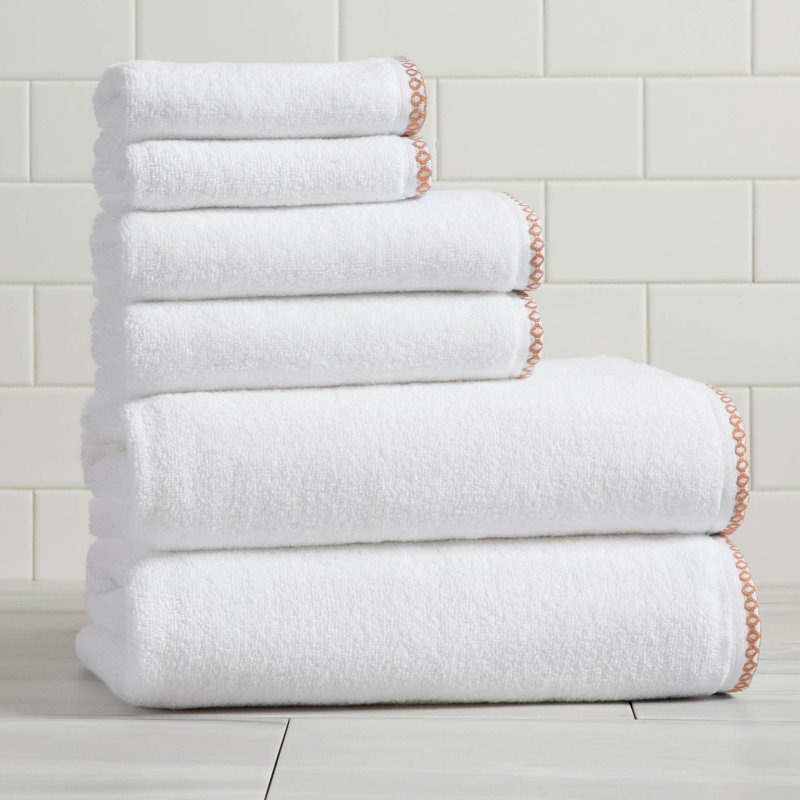 Ensemble de serviettes de bain décoratives en coton léger, Blanc / argile, Ensemble 6 serviettes de bain