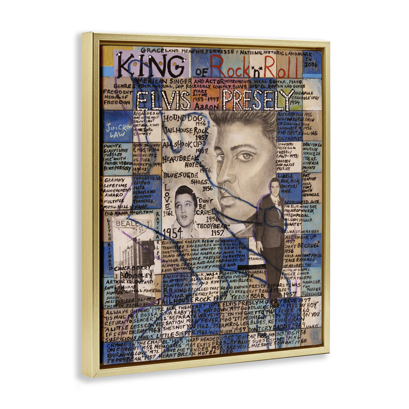 «Elvis Presley Collage» par Sabin, H 21 po x l 17 po, Cadre flottant noir de jais