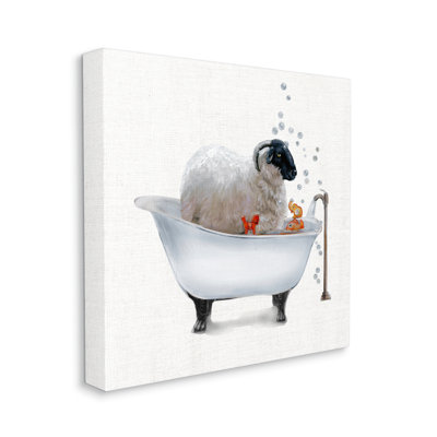 Fluffy County Goat In Bathaign Soap Bubbles Black, art numérique de la giclée encadrée par Donna Brooks