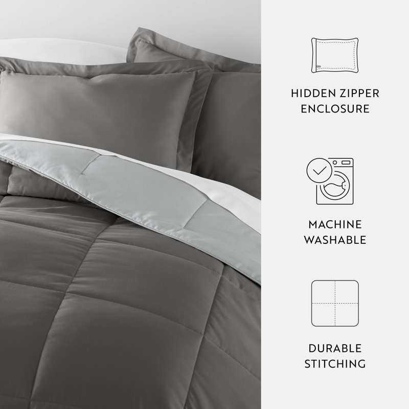 Twin Gray Reversible Down Alternative Microfiber Comforter Set