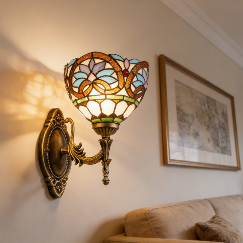Baroque Tiffany Wall Lamp,Vintage Stained Glass Wall Sconce,