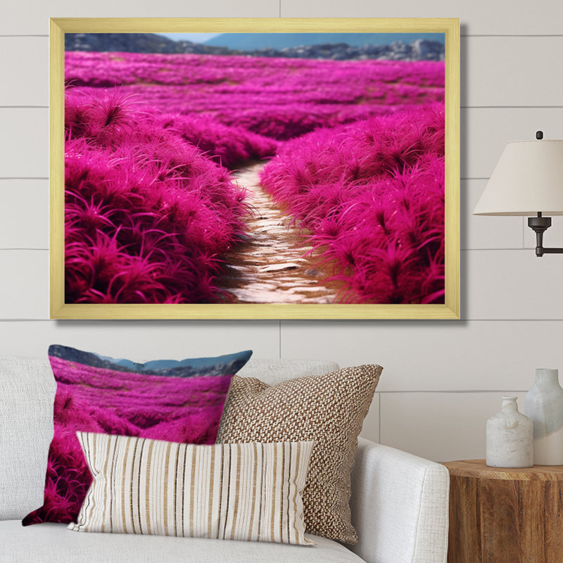 Fushia Blooming Abstraction II - art mural floral, H 12 po x l 20 po x P 1 po, Encadrement doré