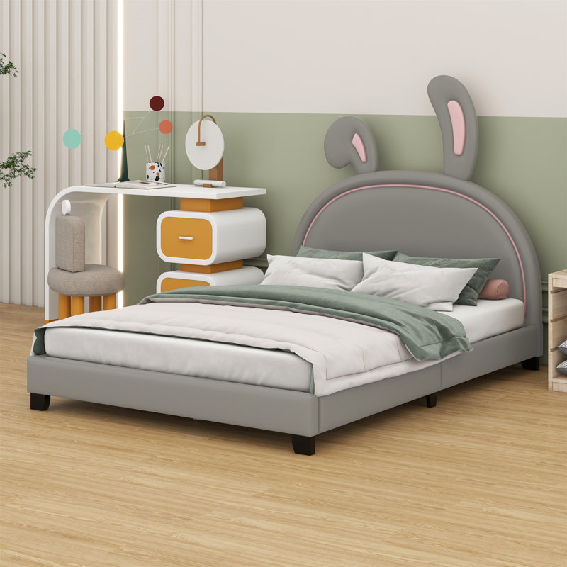 Lit plateforme tapissier en similicuir, Double, gris