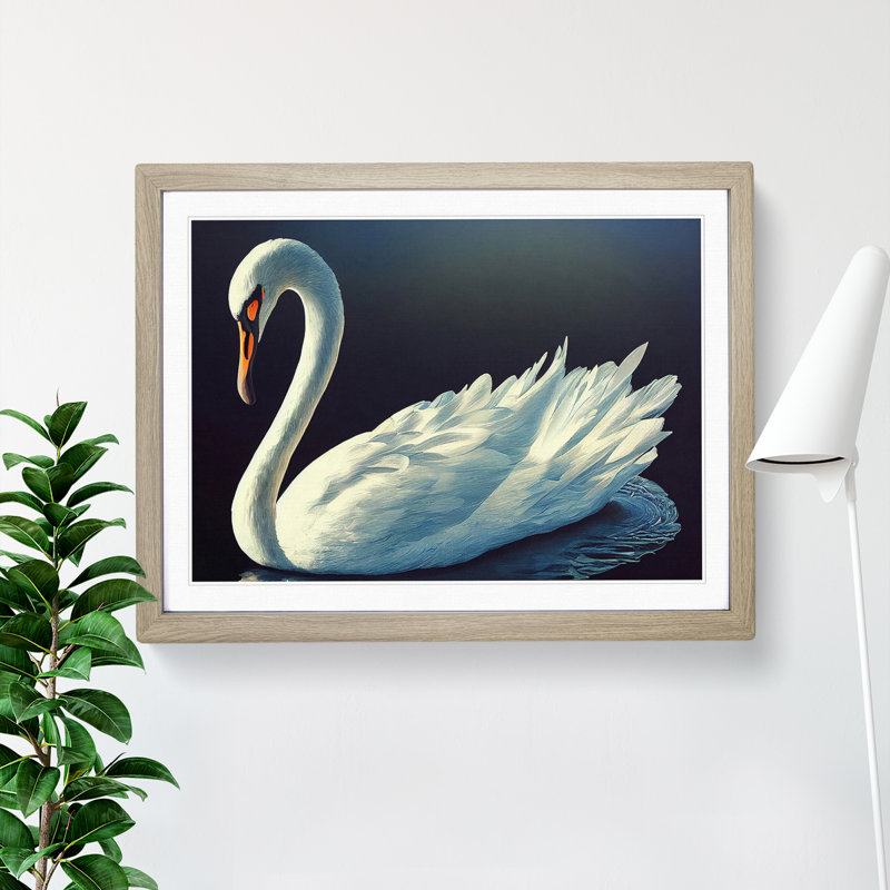 Appealing Swan - Single Picture Frame Print, 46cm H x 64cm W x 2cm D, Oak Framed