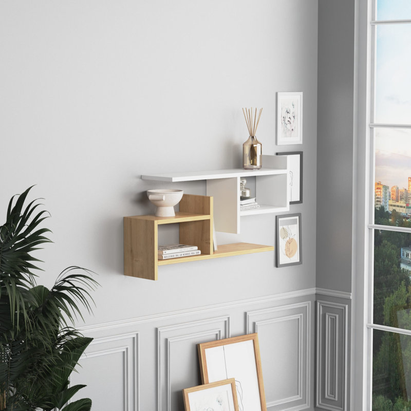 Tablette décorative 3 pièces Jaque, Blanc/chêne