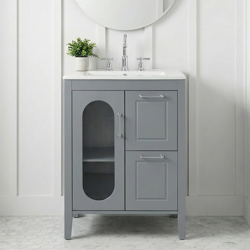 Meuble-lavabo simple 24 po avec lavabo, gris, Gris