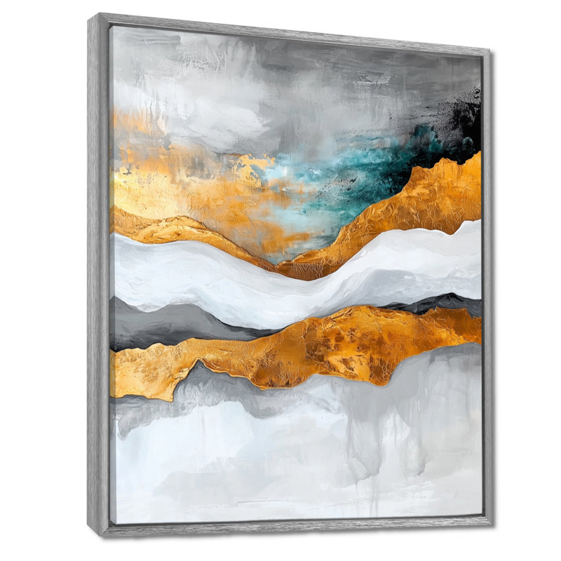 Ohian contrastant harmonie de gris et de marbre doré II - reproduction d'art sur toile encadrée transitionnelle, Silver